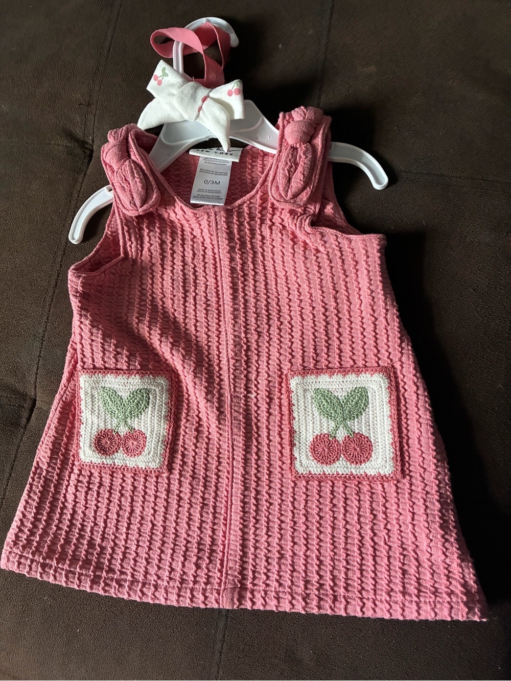 Nicole Miller Pink Knit Cherry Pocket Dress